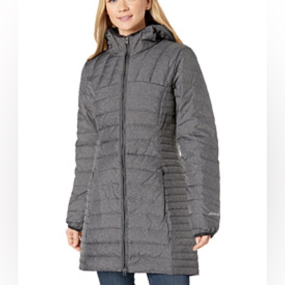 Eddie Bauer Women's Long Puffer Jacket in Heather Gray